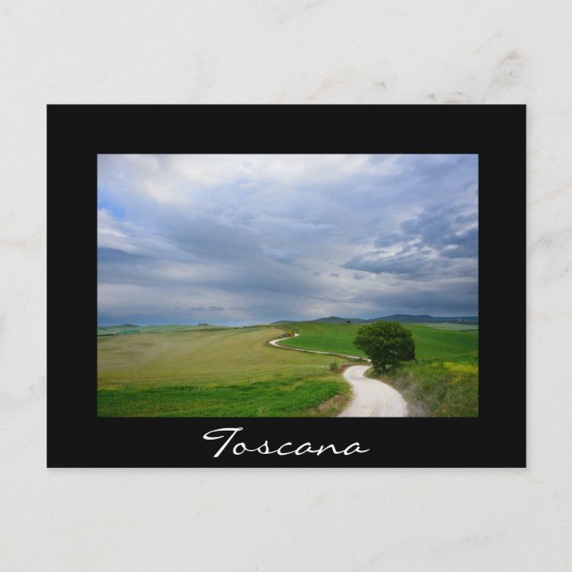 Carretera curvada en la postal negra toscana (Anverso)