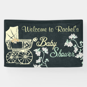 Carrito de bebé amarillo, pancarta de Baby Shower