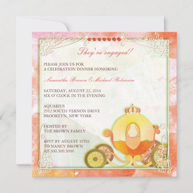 Carrito de la princesa: Invitaciones de compromiso (Anverso)