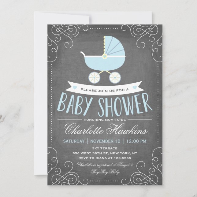 Carrito para bebés| Invitación de Baby Shower (Anverso)