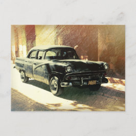 Carro americano en La Habana, postal de Cuba