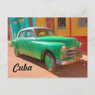 Carro clásico americano en La Habana, postal de Cu