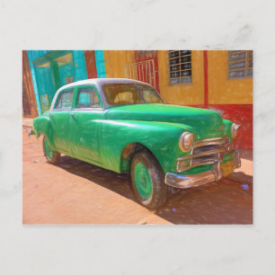Carro clásico americano en La Habana, postal de Cu