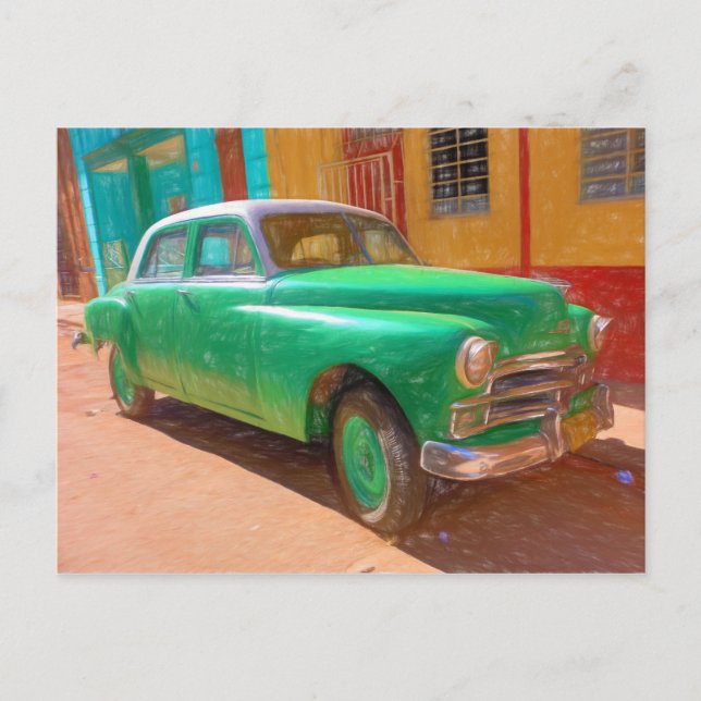 Carro clásico americano en La Habana, postal de Cu (Anverso)