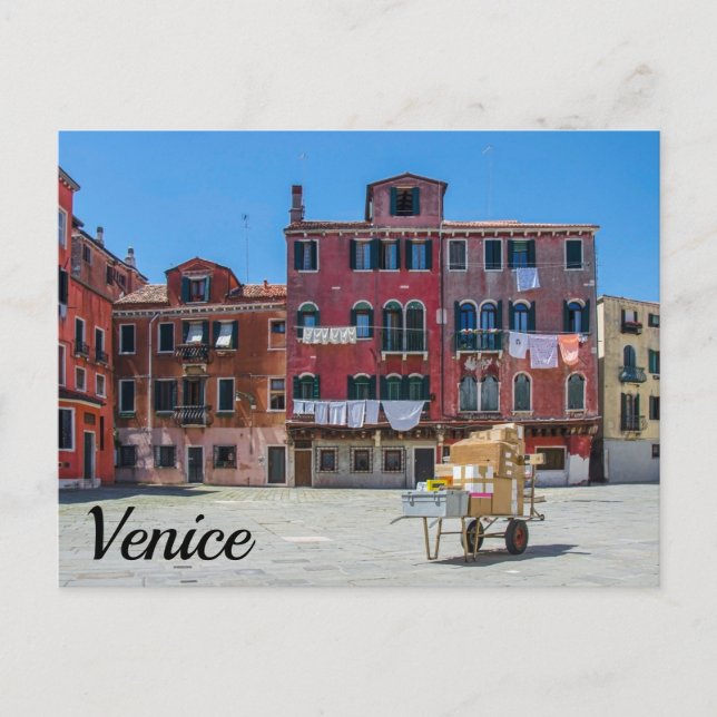 Carro con cajas en la postal de Venecia (Anverso)