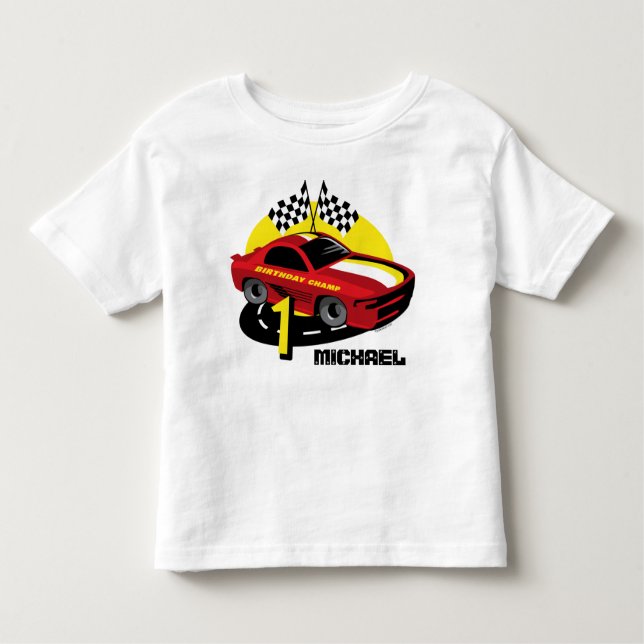 Carro de carrera primera camiseta de cumpleaños (Anverso)