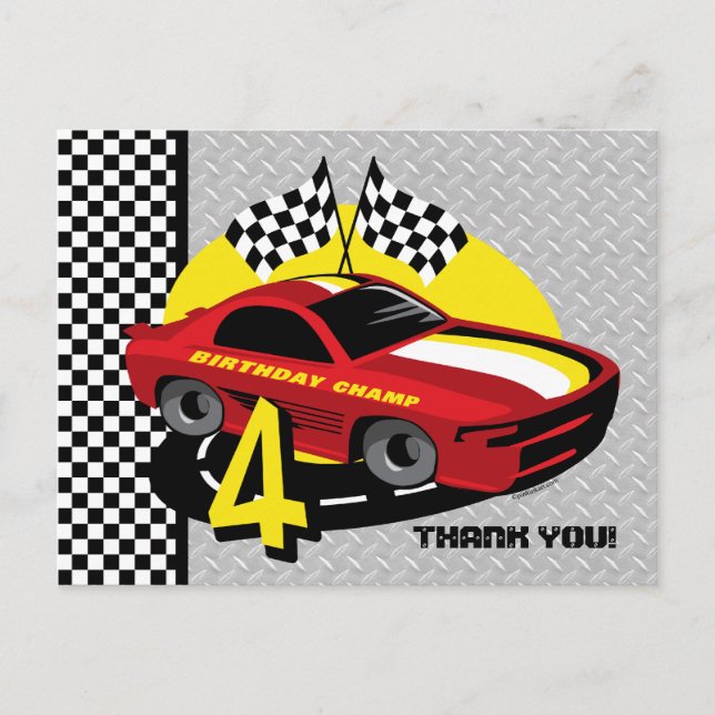 Carro de carreras 4ª postal de cumpleaños (Anverso)