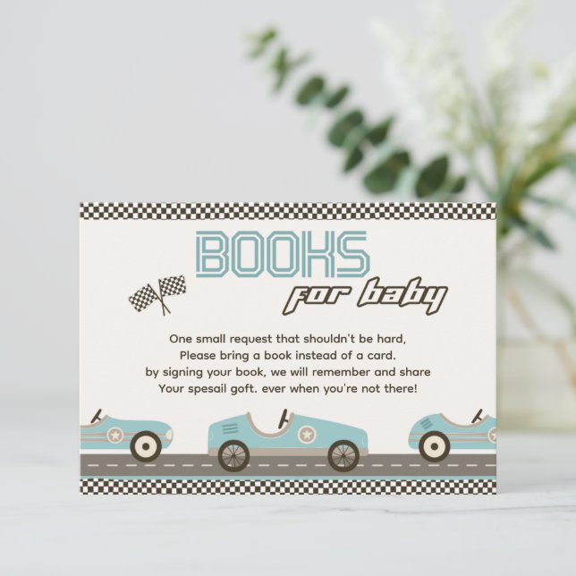 Carro de Carreras Libros Baby Shower Para Tarjeta  (Anverso de pie)
