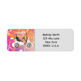 Carro de golf con nombre y etiqueta de dirección