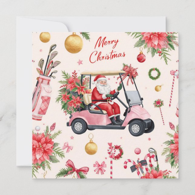 Carro de golf rosa con tema de Navidad con Santa (Anverso)