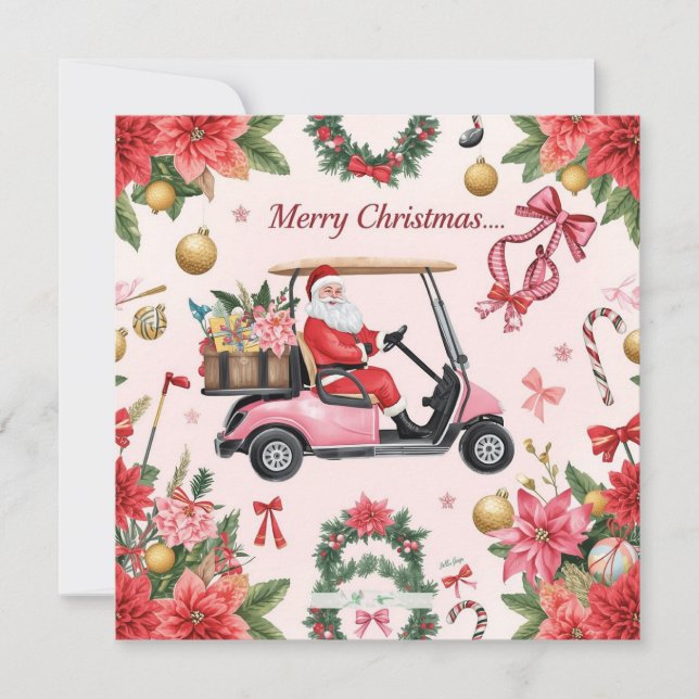 Carro de golf rosa con tema de Navidad con Santa c (Anverso)