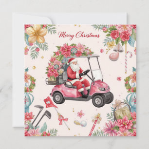 Carro de golf rosa con tema de Navidad con Santa C