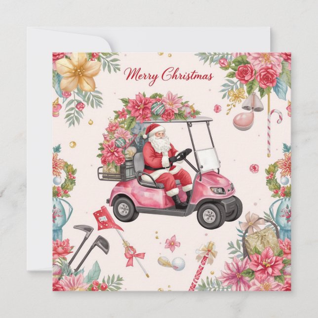 Carro de golf rosa con tema de Navidad con Santa C (Anverso)
