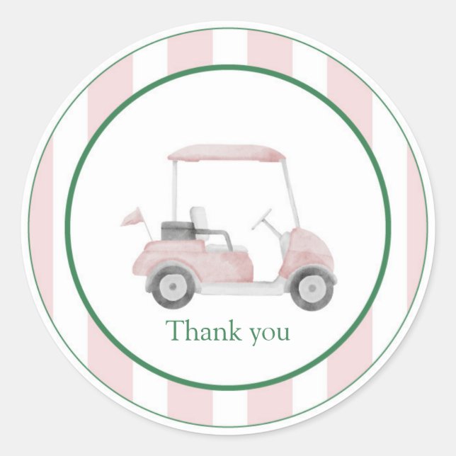 Carro de golf rosa Gracias Pegatinas (Anverso)