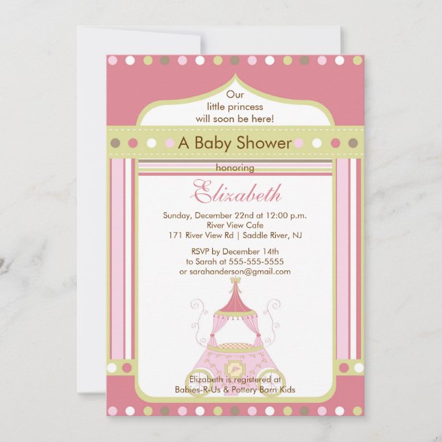Carro del rosa de la invitación de princesa Baby (Anverso)