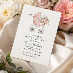 Carruaje de Bebé Vintage Rosa Tarjeta de Invitació