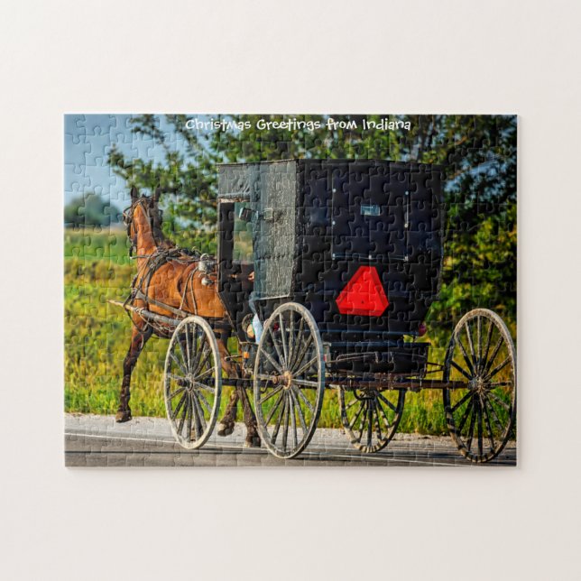 Carruaje de Caballo Amish Indiana. Rompecabezas (Horizontal)