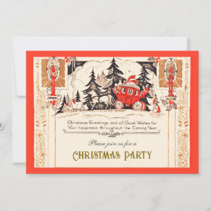 Carruaje de Navidad Vintage Rojo Dorado en la Niev