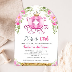 Carruaje Real Princesa Floral Rosa Invitación para