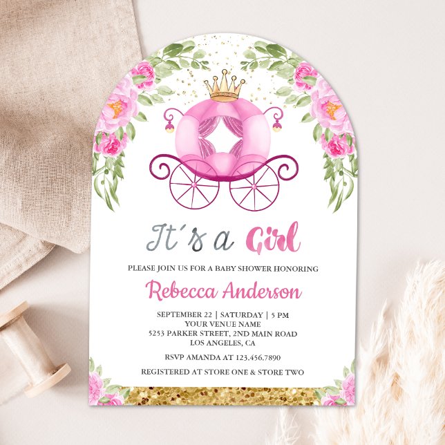 Carruaje Real Princesa Floral Rosa Invitación para (Subido por el creador)