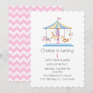 Carrusel Animal Babys Invitación al primer cumplea