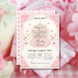 Carrusel de cosecha rosa- Invitación a Baby Shower