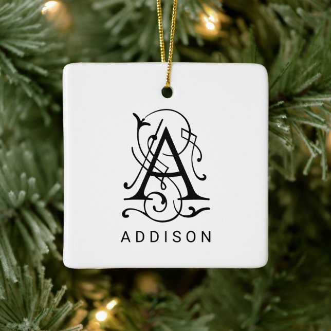 Carta A Elegante Ornamento de Navidad Monograma (Árbol)