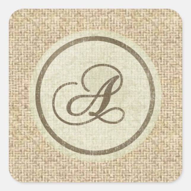 Carta A pegatinas de diseño rústico burlap (Anverso)