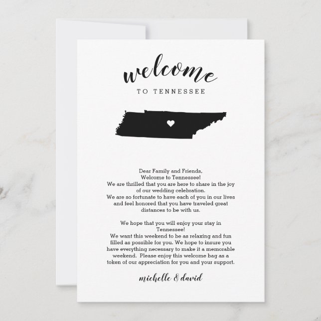 Carta Boda de bienvenida de Tennessee e tinerario (Anverso)