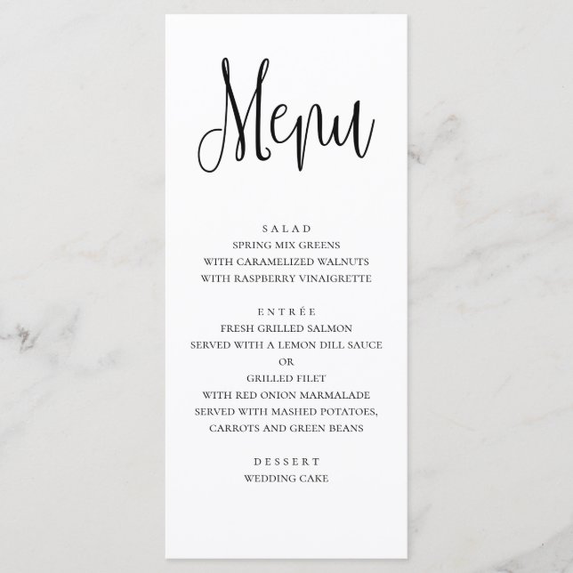 Carta boda moderna. Menú de cena en blanco y negro (Anverso)