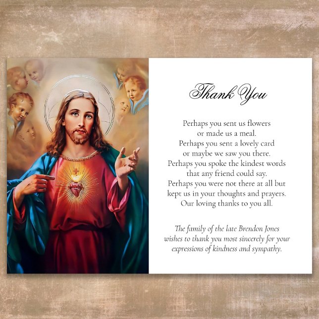 Carta de agradecimiento al funerario de Jesús cató (Loving Jesus Sympathy Catholic Religious Memorial Funeral Thank You Card)