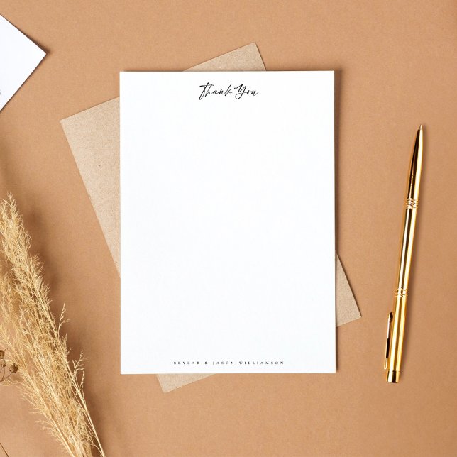 Carta de agradecimiento al guión moderno mínimo de (Modern Minimal Black Brush Script Thank You Letter Stationery)