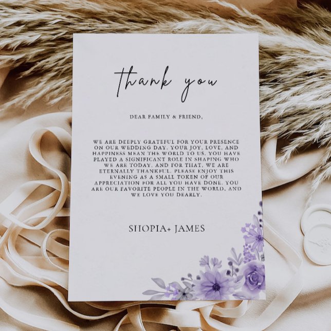 Carta de agradecimiento púrpura, menú Nota de serv (Purple Thank You Letter, Napkin Note Menu)