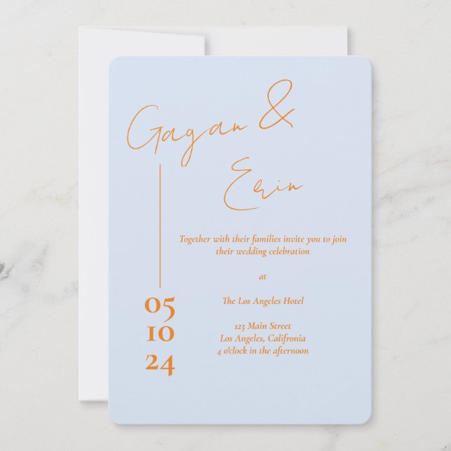 Carta de amor azul turbia invitaciones a la boda (Anverso)