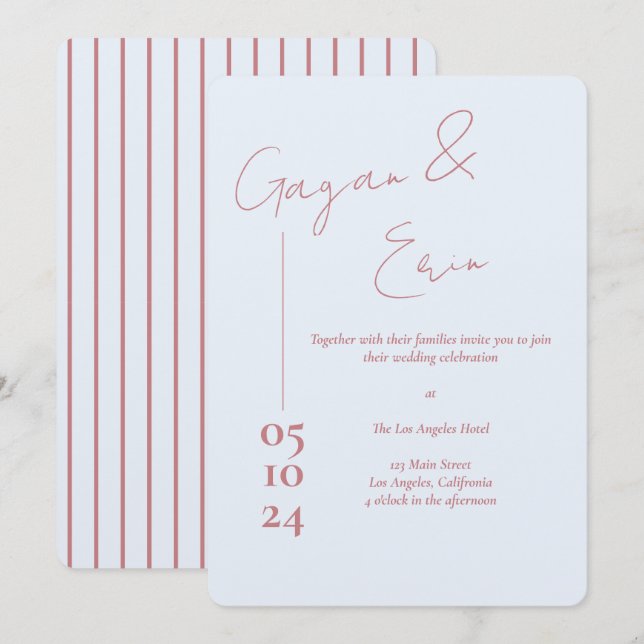 Carta de amor azul turbia invitaciones a la boda (Anverso / Reverso)