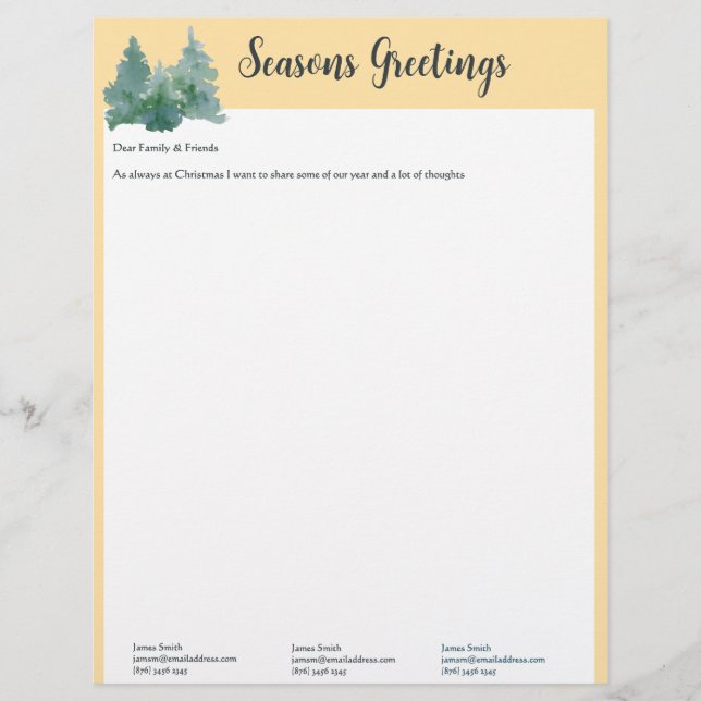 Carta de árbol de Navidad amarillo mantequilla y f (Anverso)