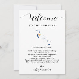 Carta de bienvenida a Boda de mapa de Bahamas tarj