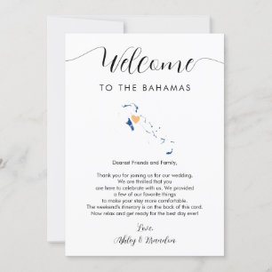 Carta de bienvenida a Boda de mapa de Bahamas tarj