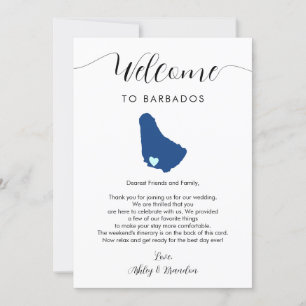 Carta de bienvenida a Boda de mapa de Barbados Tar