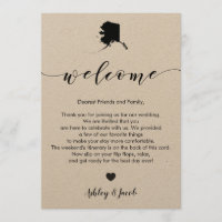 Carta de bienvenida al Boda de Alaska y tarjeta ti