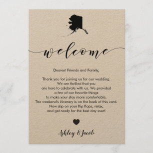 Carta de bienvenida al Boda de Alaska y tarjeta ti