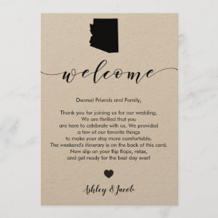 Carta de bienvenida al Boda de Arizona y tarjeta t
