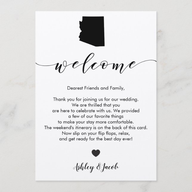 Carta de bienvenida al Boda de Arizona y tarjeta t (Anverso)