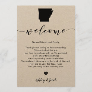 Carta de bienvenida al Boda de Arkansas y tarjeta