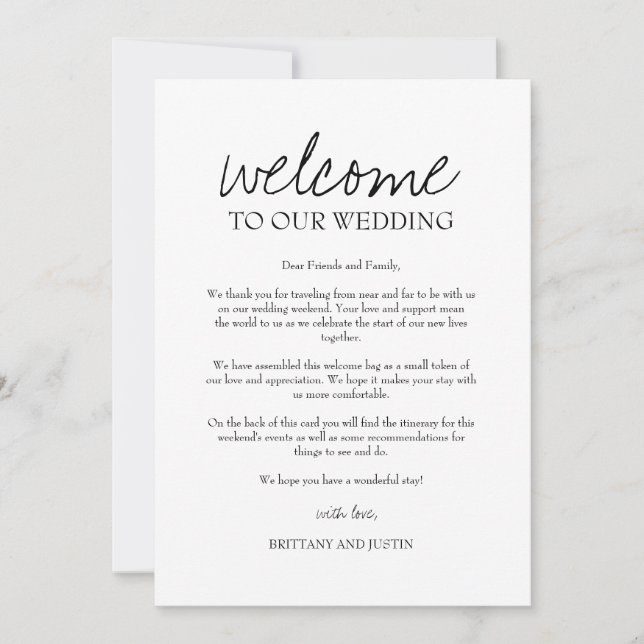 Carta de bienvenida al Boda de Bretaña e tinerario (Anverso)