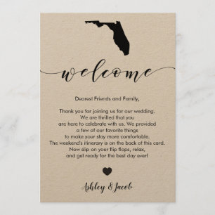 Carta de bienvenida al Boda de Florida y tarjeta t