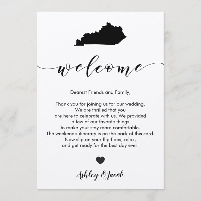 Carta de bienvenida al Boda de Kentucky y tarjeta  (Anverso)