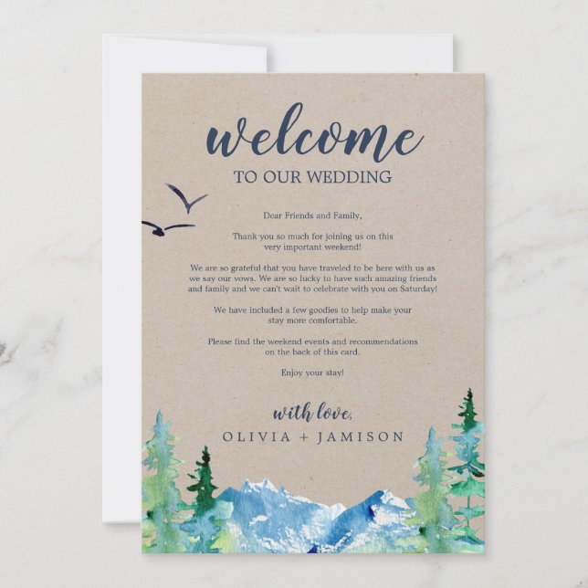 Carta de bienvenida al Boda de la montaña Kraft &  (Anverso)