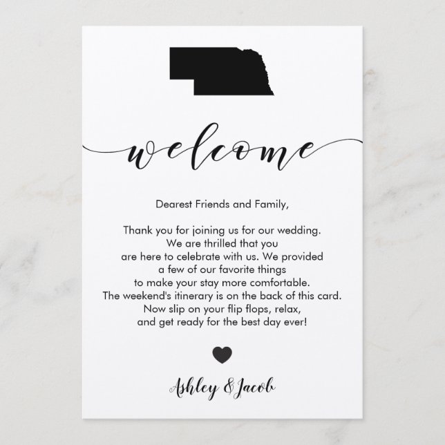 Carta de bienvenida al Boda de Nebraska y tarjeta  (Anverso)