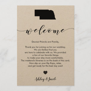 Carta de bienvenida al Boda de Nebraska y tarjeta 